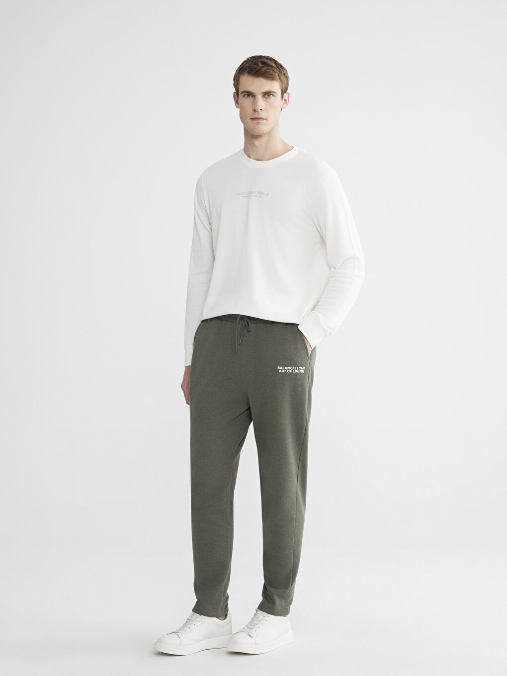 Haki Standart Kalıp Erkek Kalın Eşofman Altı