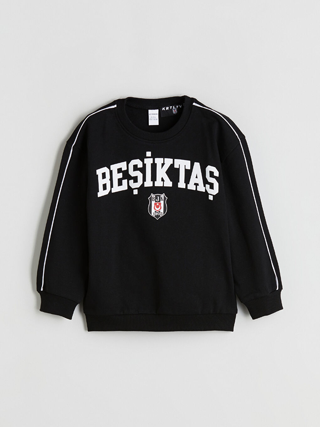 Siyah Bisiklet Yaka Beşiktaş Baskılı Erkek Çocuk Sweatshirt