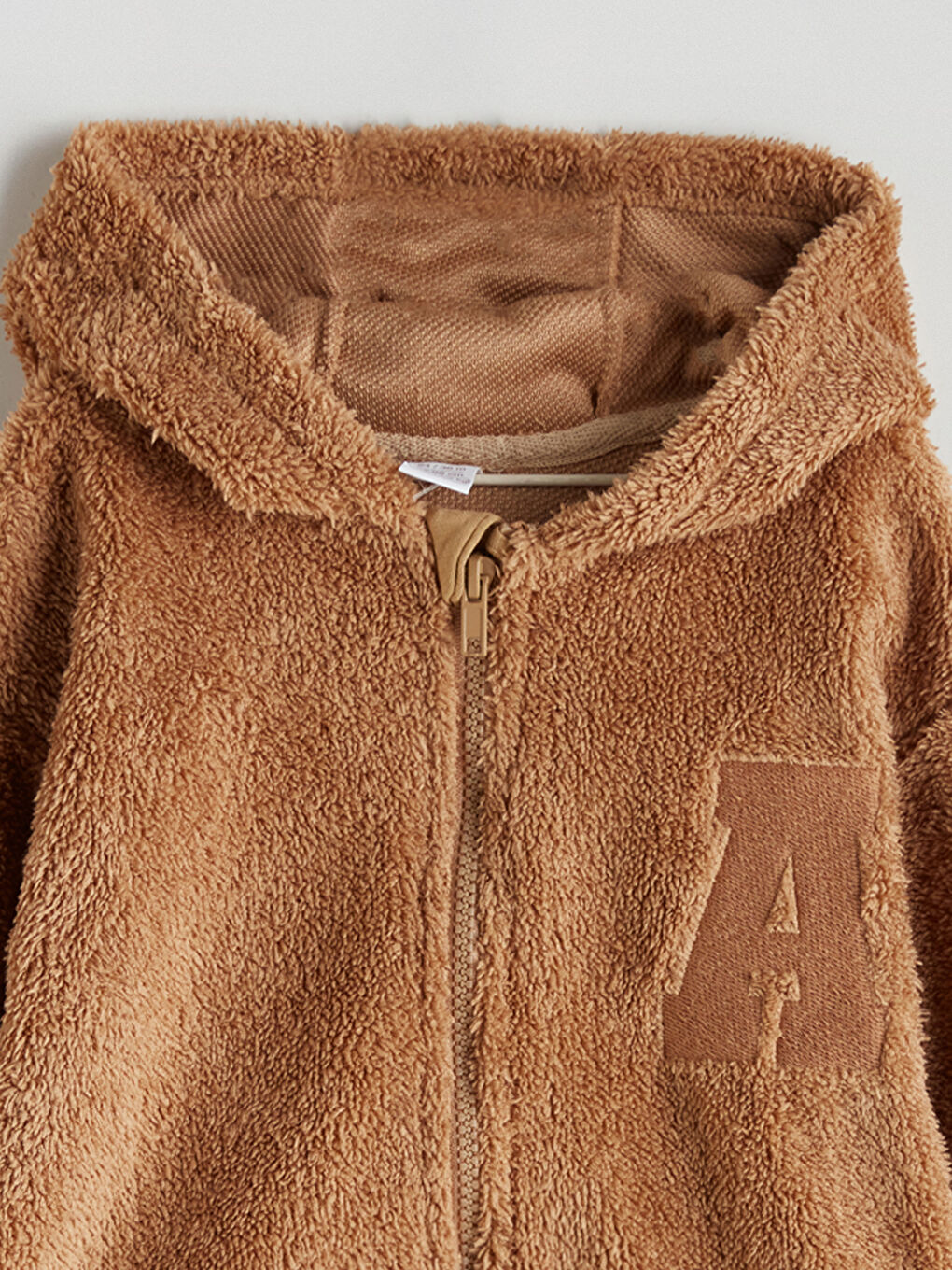 Kahverengi Kapüşonlu Pelüş Erkek Çocuk Hırka-1