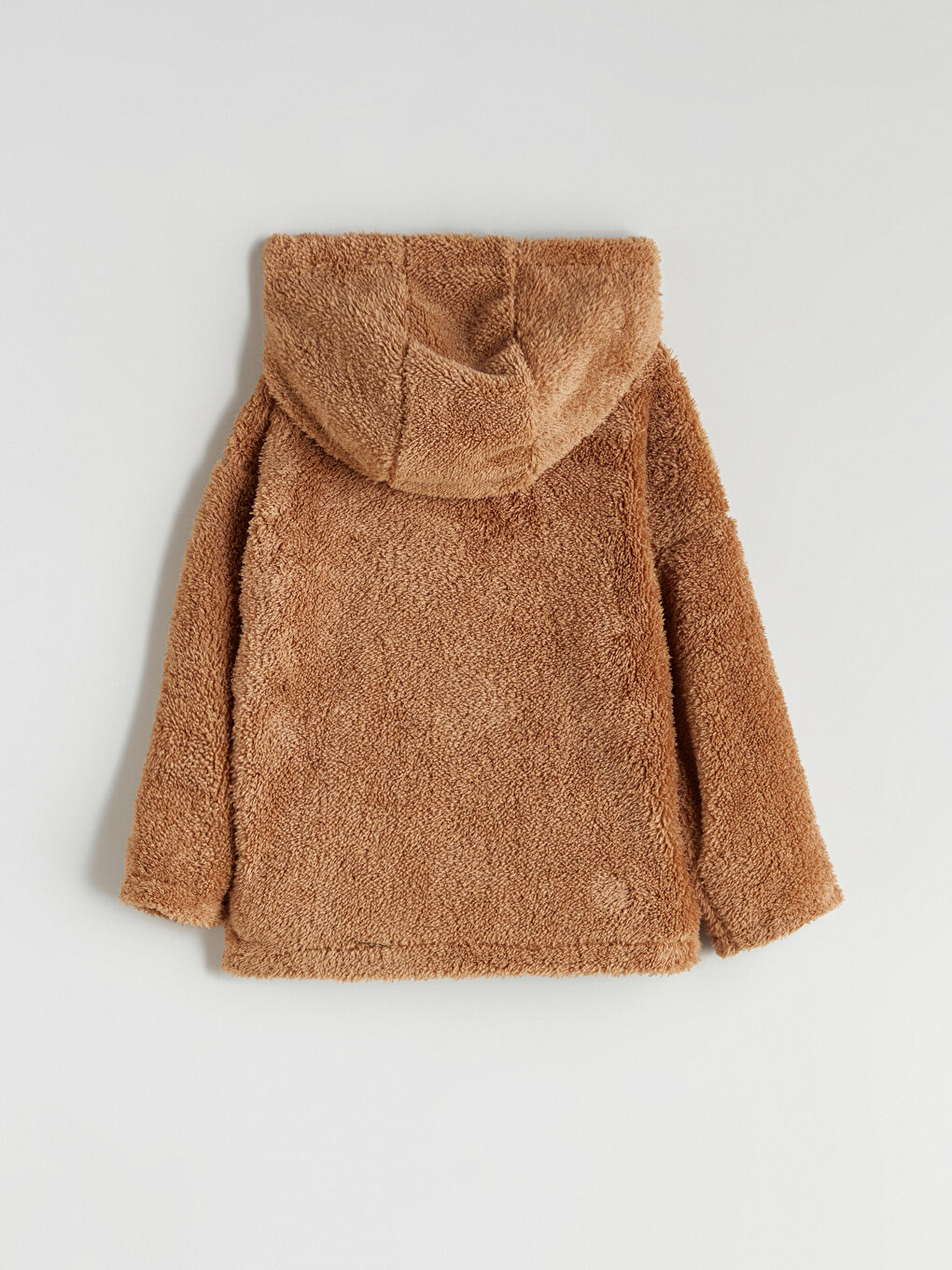 Kahverengi Kapüşonlu Pelüş Erkek Çocuk Hırka-3