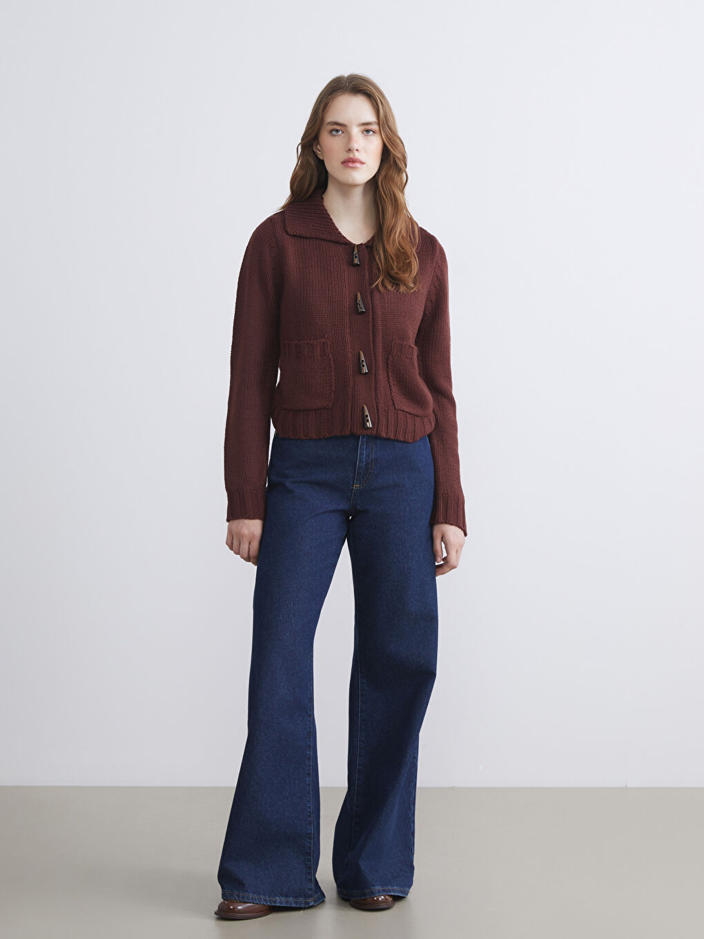 Polo Neck Women's Knitwear Cardigan-1
