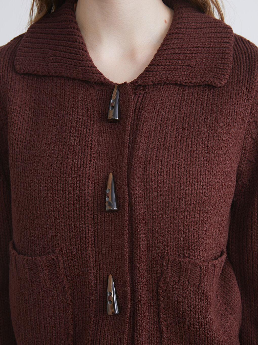 Polo Neck Women's Knitwear Cardigan-2