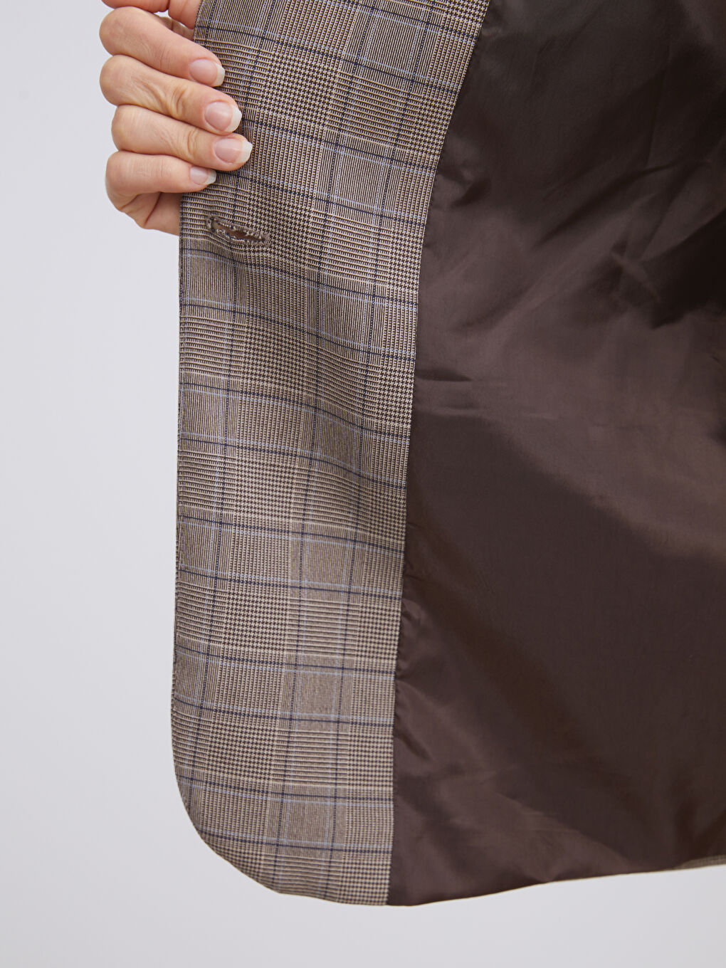 Bej Ekose Kadın Blazer Ceket-2