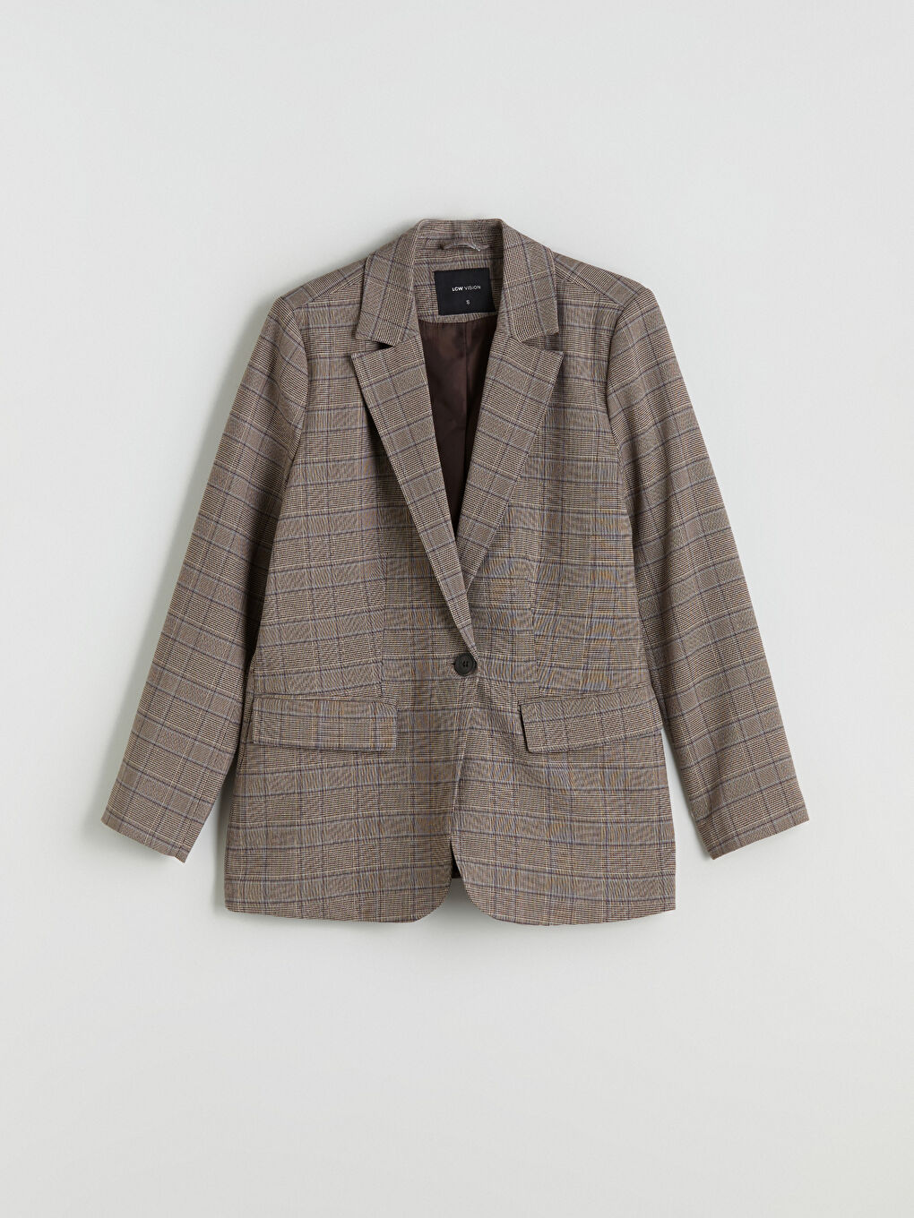 Bej Ekose Kadın Blazer Ceket-5