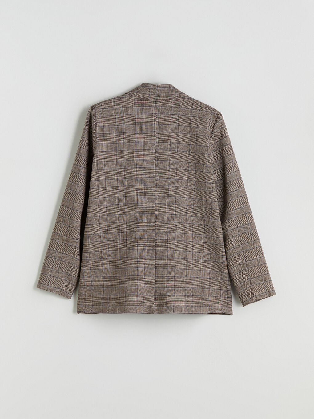 Bej Ekose Kadın Blazer Ceket-6