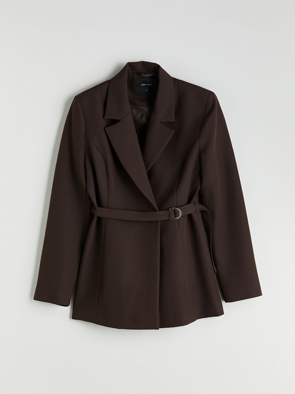 Kahverengi Beli Kemerli Kadın Blazer Ceket-4