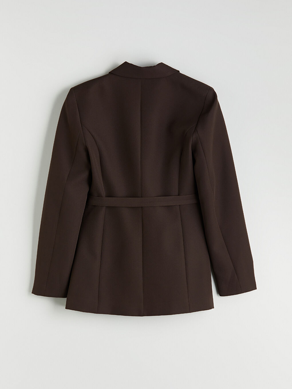 Kahverengi Beli Kemerli Kadın Blazer Ceket-6