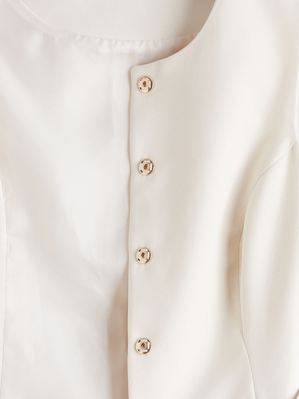 Ekru Bisiklet Yaka Beli Kemerli Kadın Klasik Yelek-5