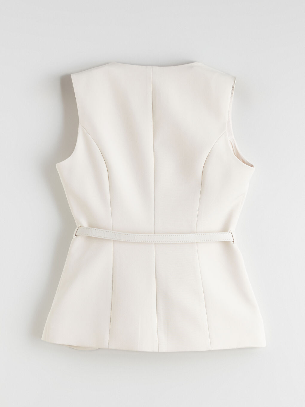 Ekru Bisiklet Yaka Beli Kemerli Kadın Klasik Yelek-6