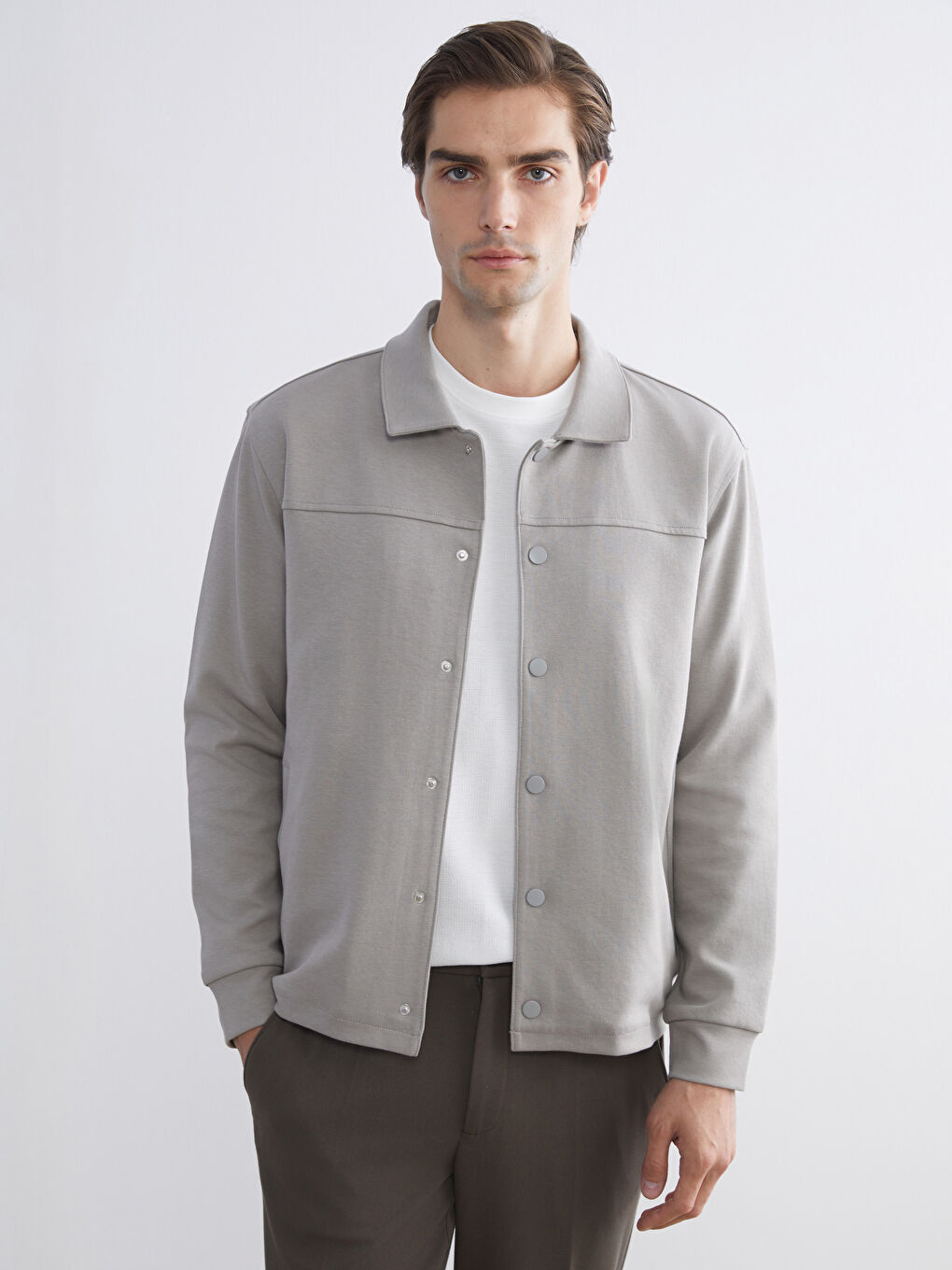 Gri Rahat Kalıp Uzun Kollu Erkek Gömlek Ceket