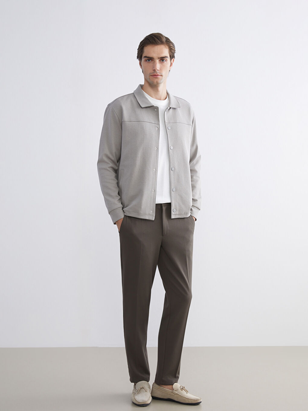 Gri Rahat Kalıp Uzun Kollu Erkek Gömlek Ceket-1