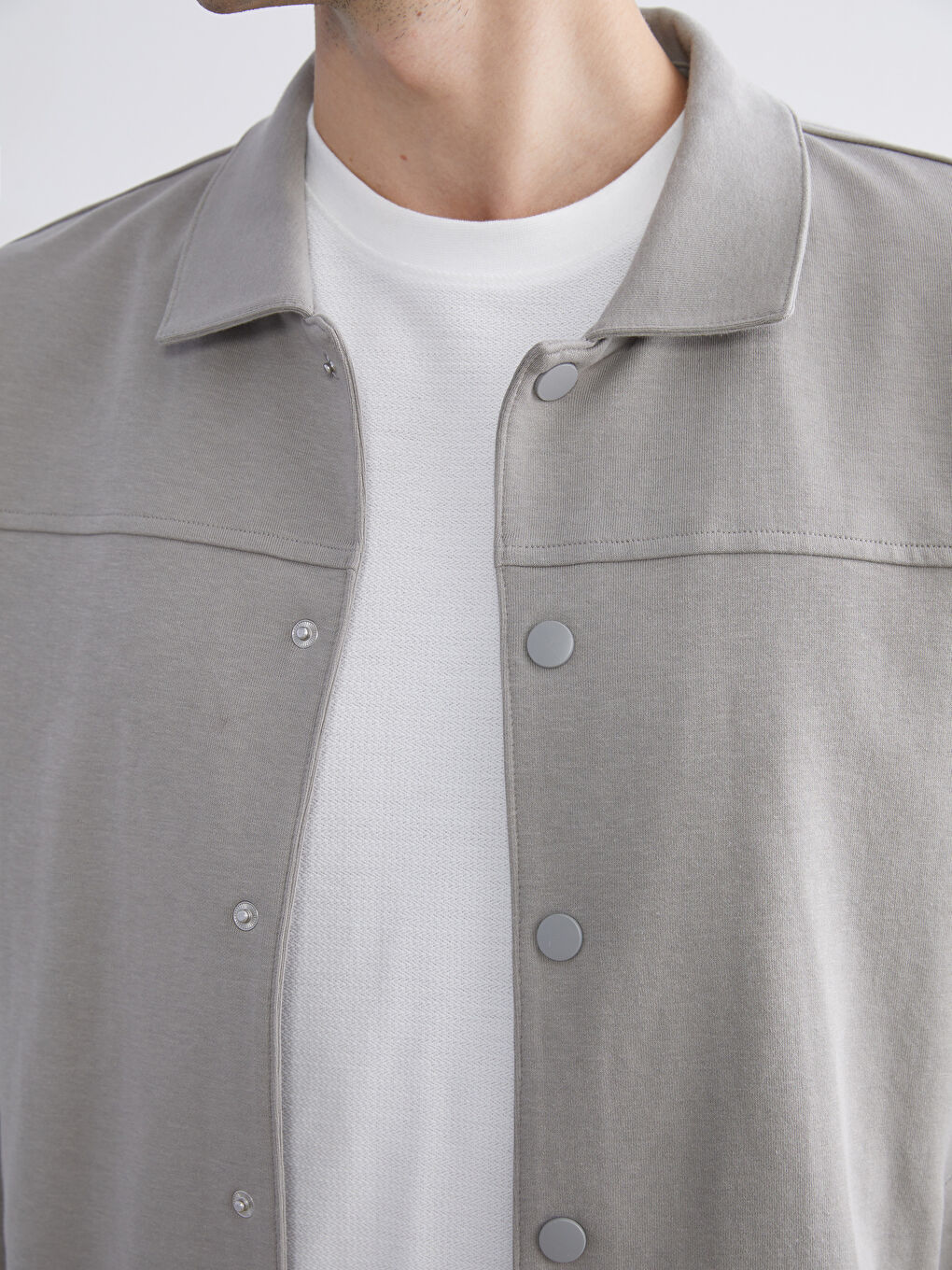 Gri Rahat Kalıp Uzun Kollu Erkek Gömlek Ceket-2