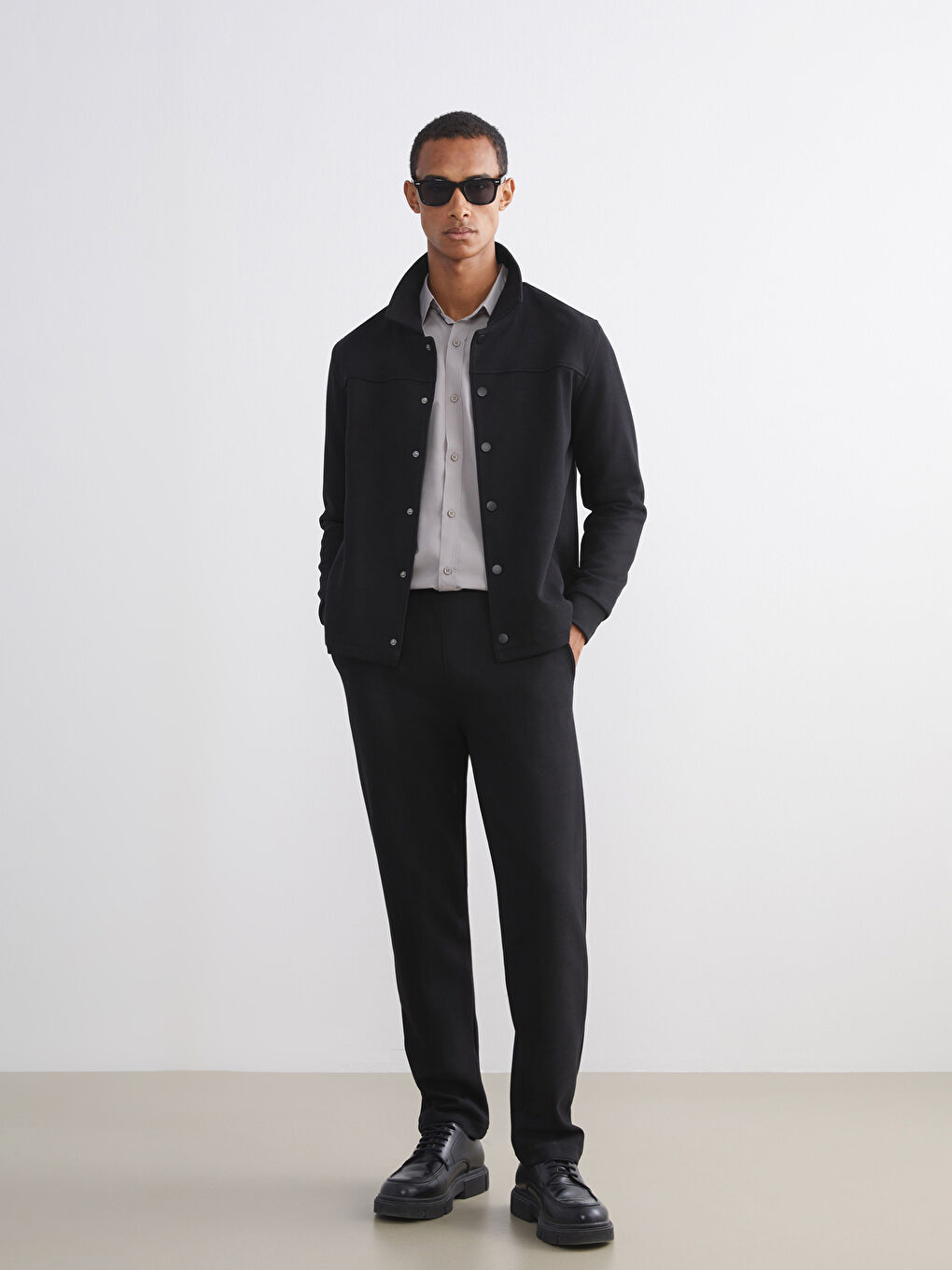 Siyah Rahat Kalıp Uzun Kollu Erkek Gömlek Ceket-1