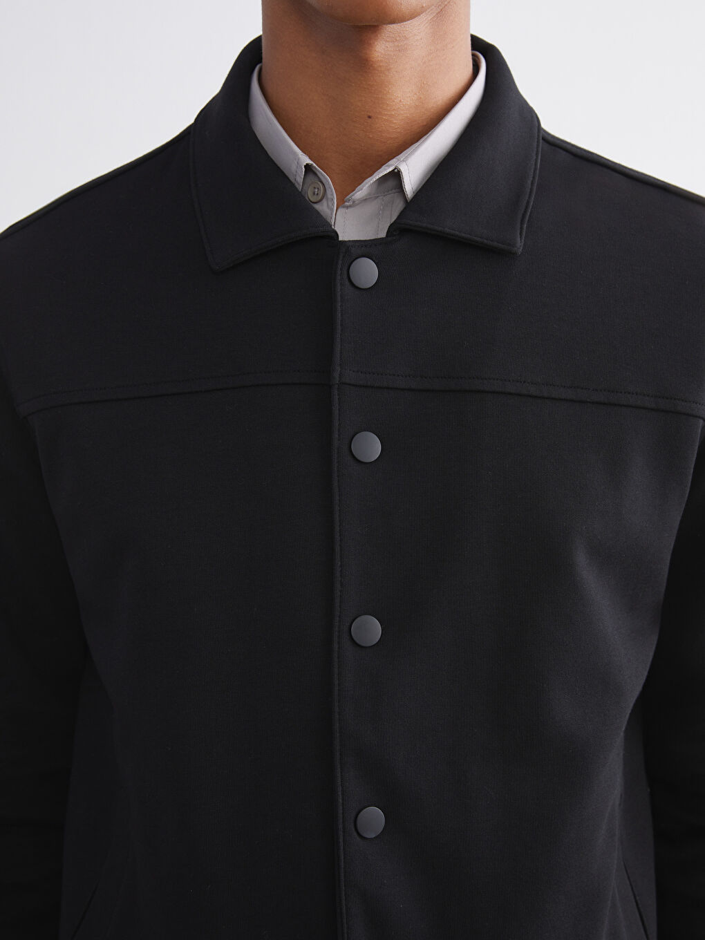 Siyah Rahat Kalıp Uzun Kollu Erkek Gömlek Ceket-2