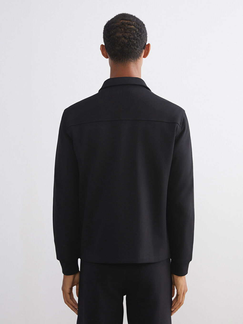 Siyah Rahat Kalıp Uzun Kollu Erkek Gömlek Ceket-5
