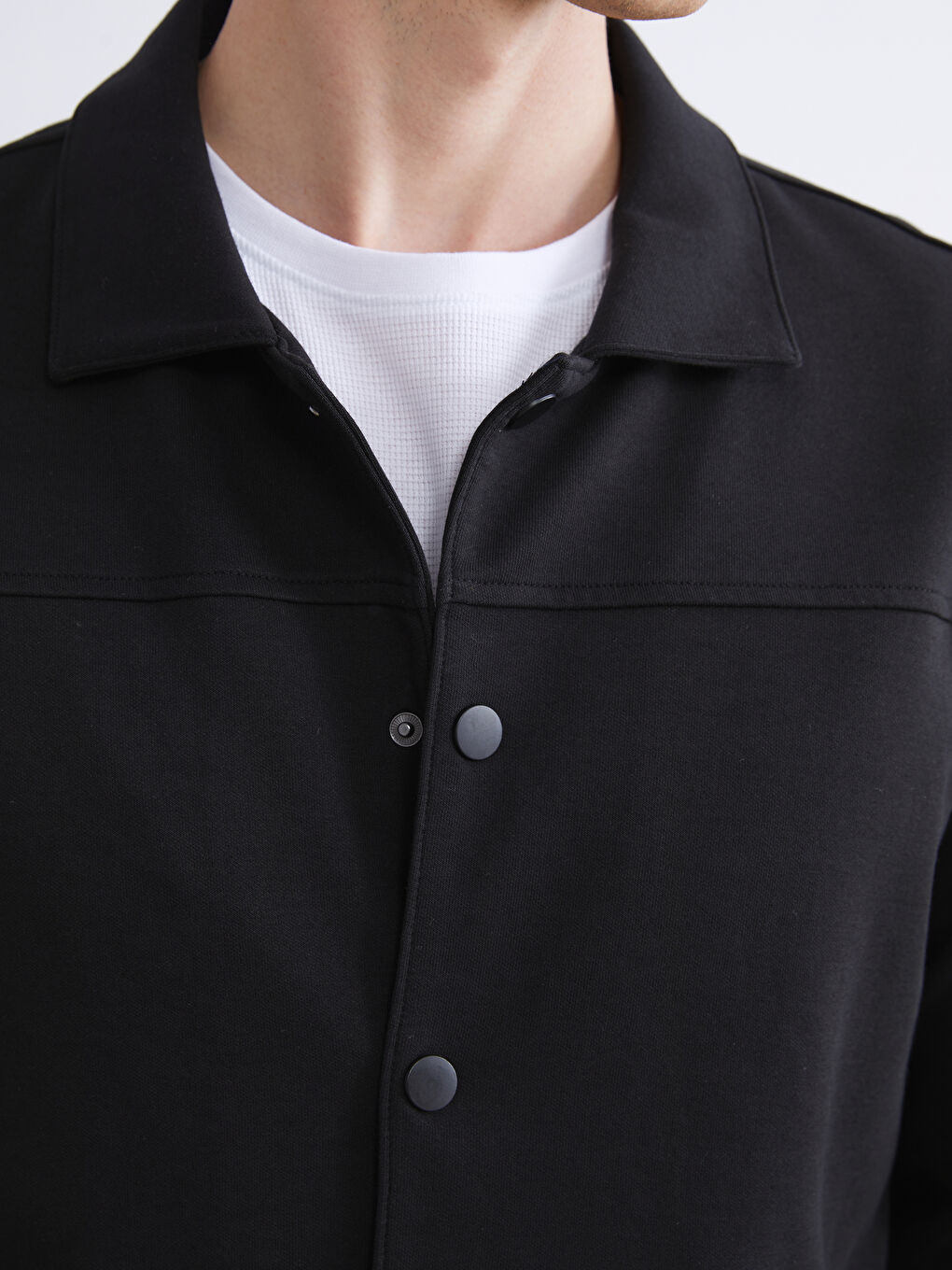 Siyah Rahat Kalıp Uzun Kollu Erkek Gömlek Ceket-4