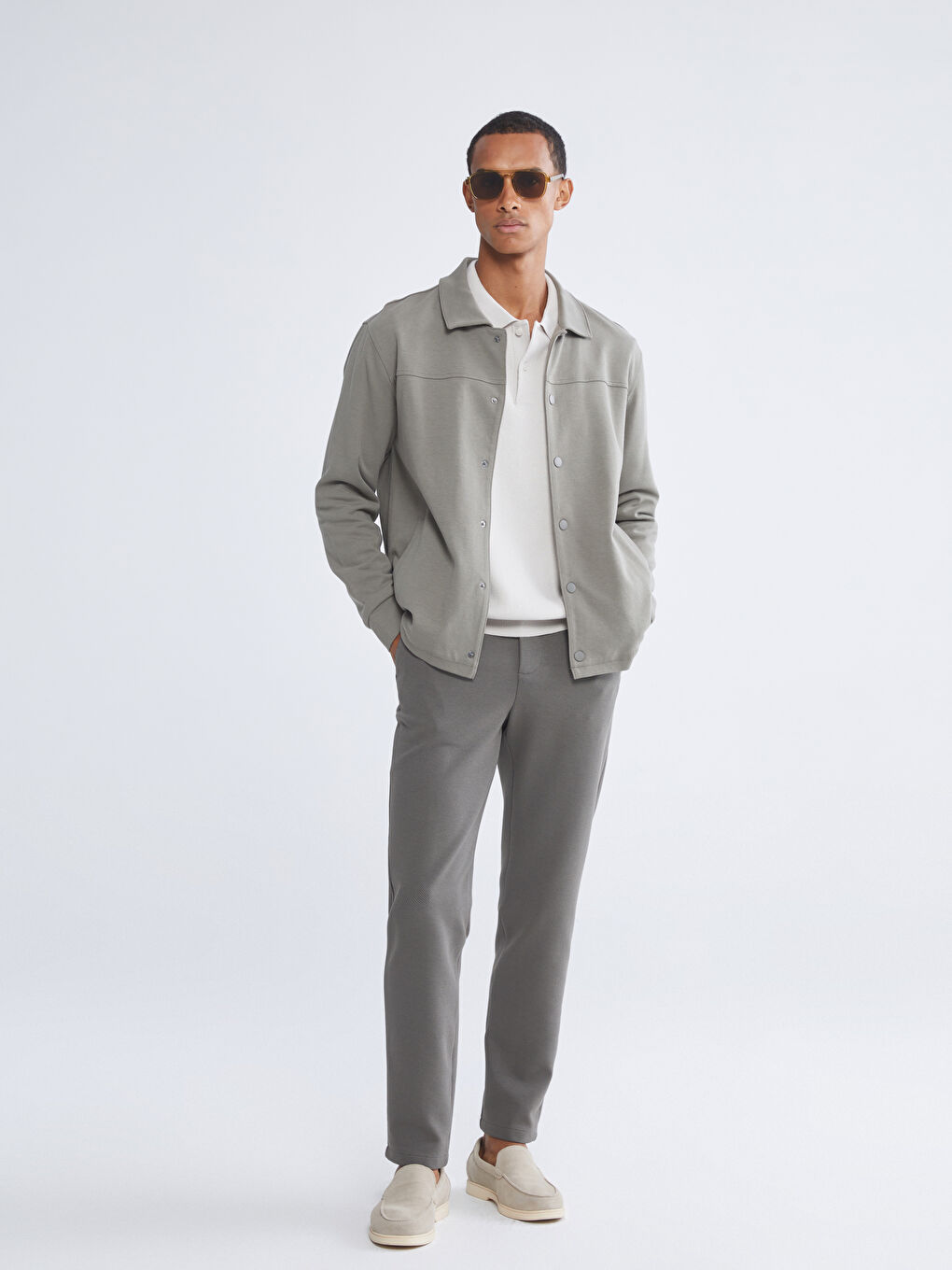 Yeşil Rahat Kalıp Uzun Kollu Erkek Gömlek Ceket-1