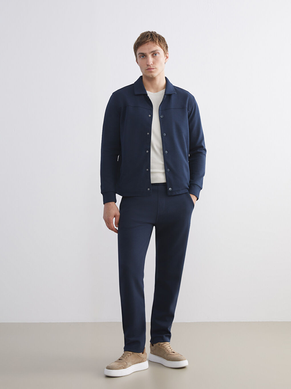 Lacivert Rahat Kalıp Uzun Kollu Erkek Gömlek Ceket-1