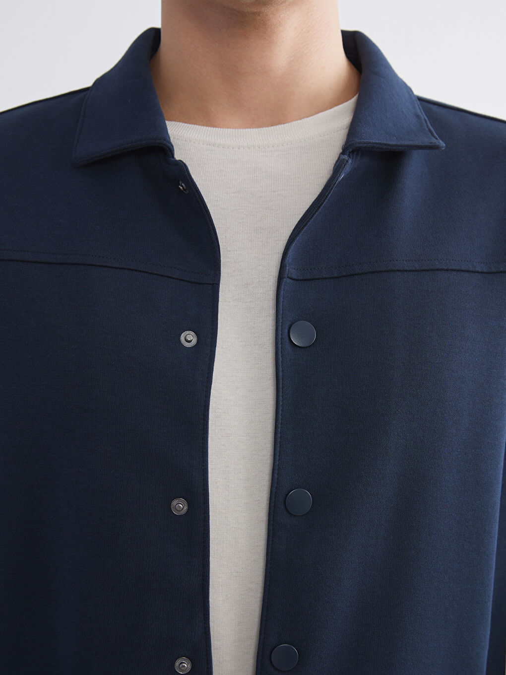 Lacivert Rahat Kalıp Uzun Kollu Erkek Gömlek Ceket-2