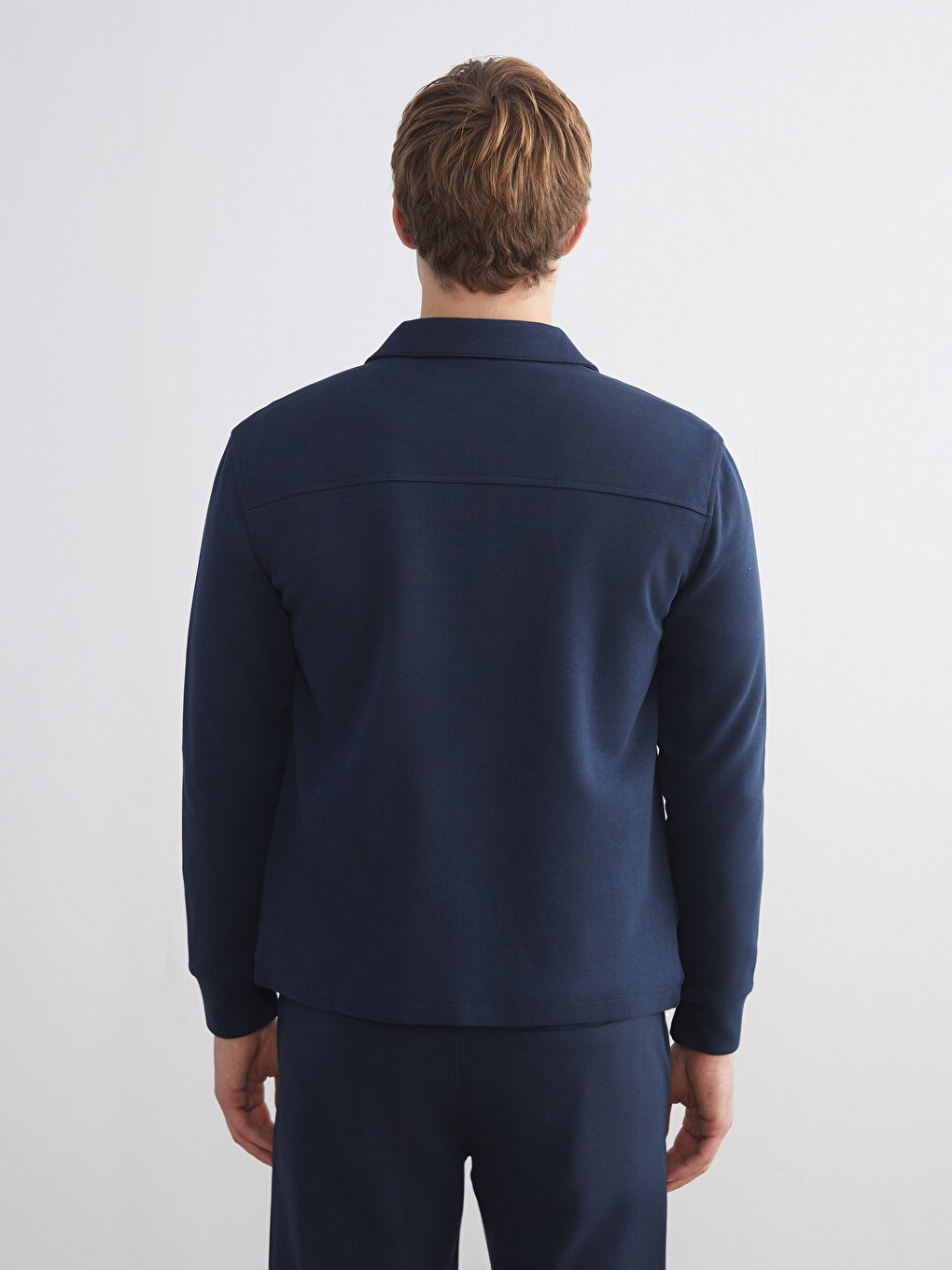 Lacivert Rahat Kalıp Uzun Kollu Erkek Gömlek Ceket-4