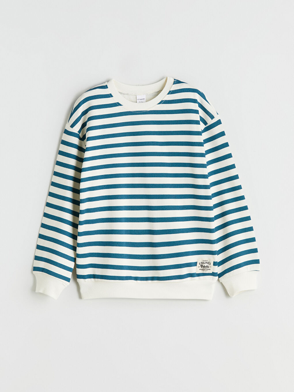 Bej Bisiklet Yaka Çizgili Erkek Çocuk Sweatshirt