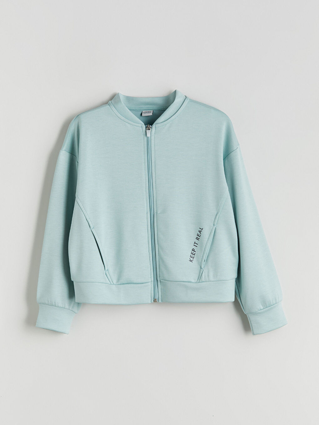 Yeşil Bisiklet Yaka Kız Çocuk Fermuarlı Sweatshirt