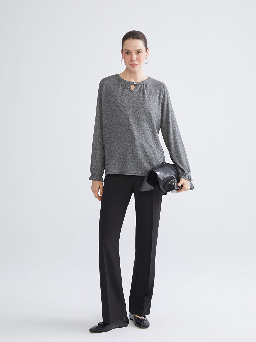 Crew Neck Ruffled Blouse-1