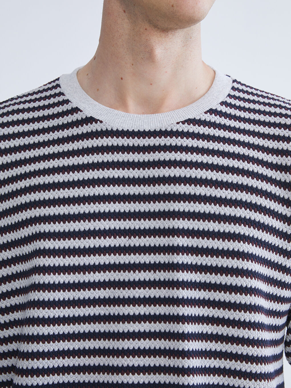 Lacivert Bisiklet Yaka Çizgili Erkek Triko Kazak-2