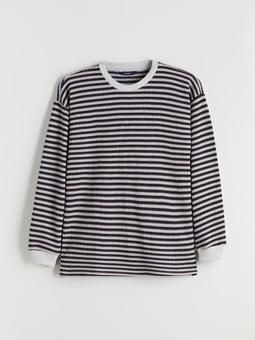 Lacivert Bisiklet Yaka Çizgili Erkek Triko Kazak-4