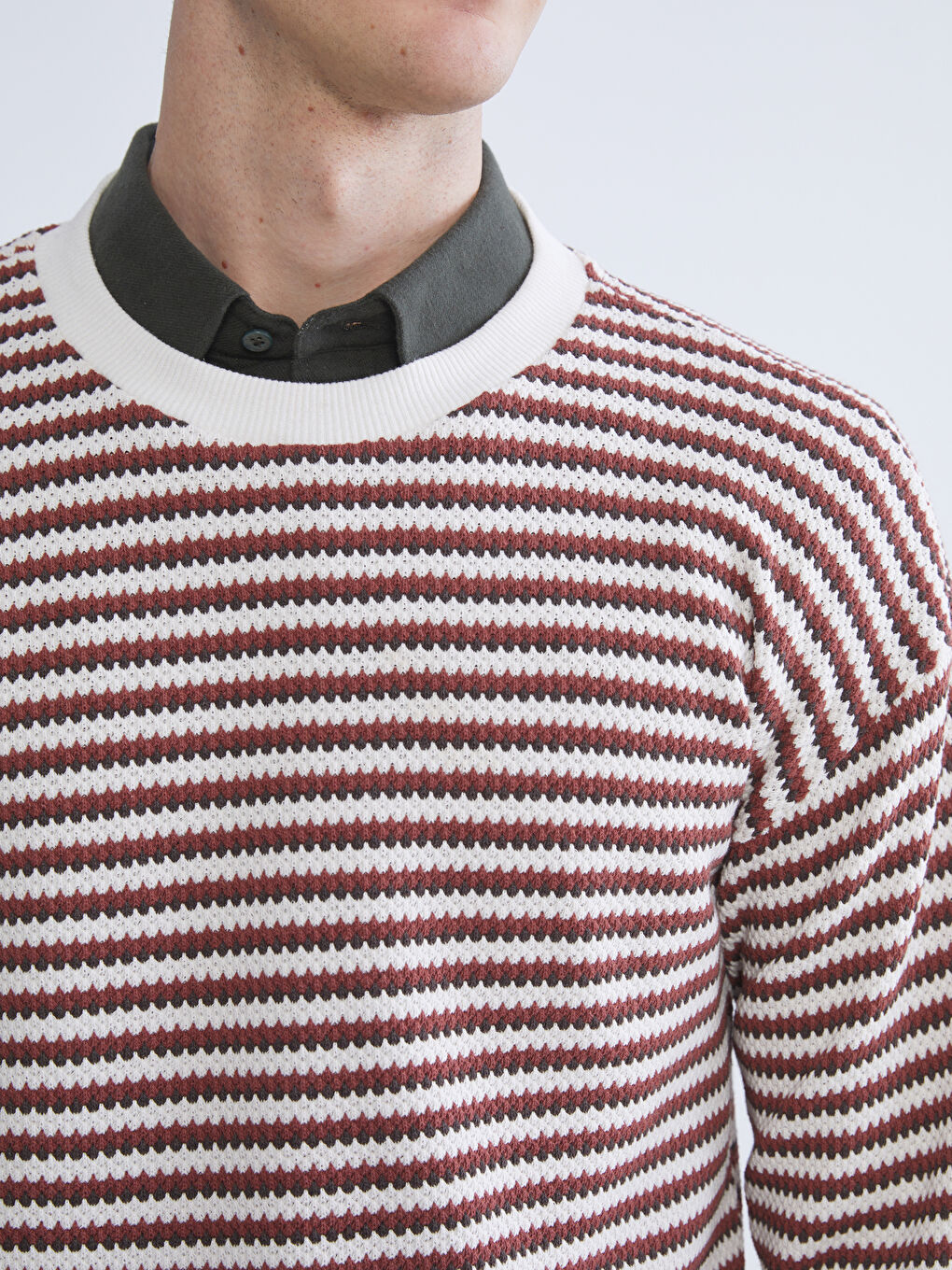 Petrol Bisiklet Yaka Çizgili Erkek Triko Kazak-2