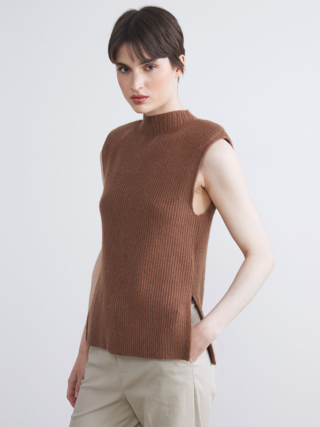Funnel Neck Women's Knitwear Sweater Vest