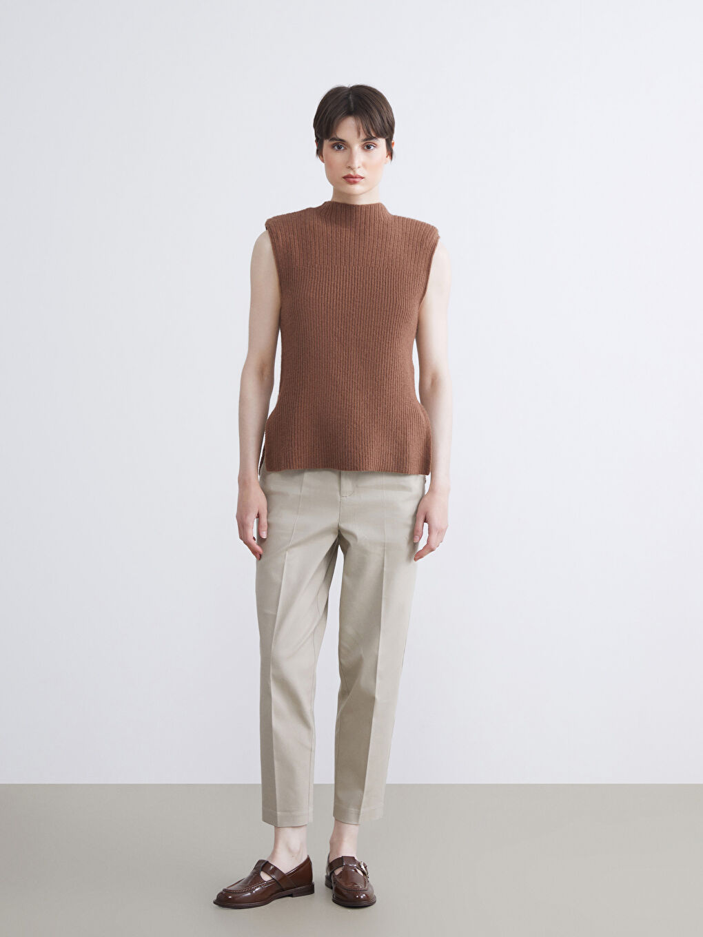 Funnel Neck Women's Knitwear Sweater Vest-1
