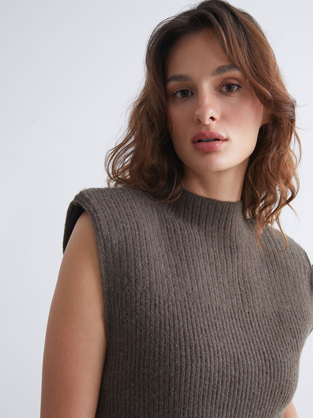 Funnel Neck Women's Knitwear Sweater Vest