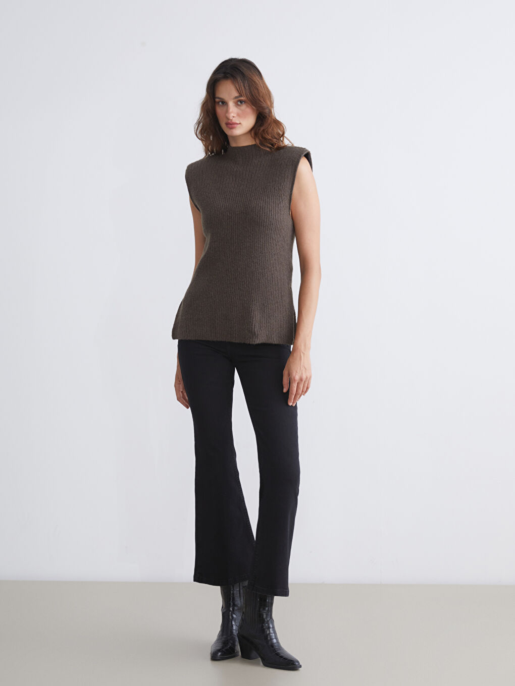 Funnel Neck Women's Knitwear Sweater Vest-1