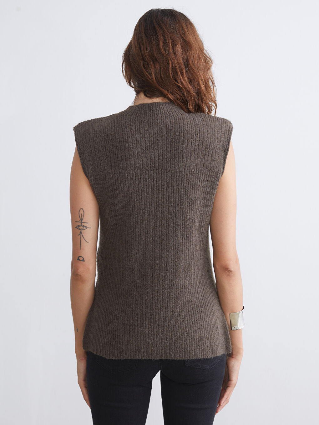 Funnel Neck Women's Knitwear Sweater Vest-4