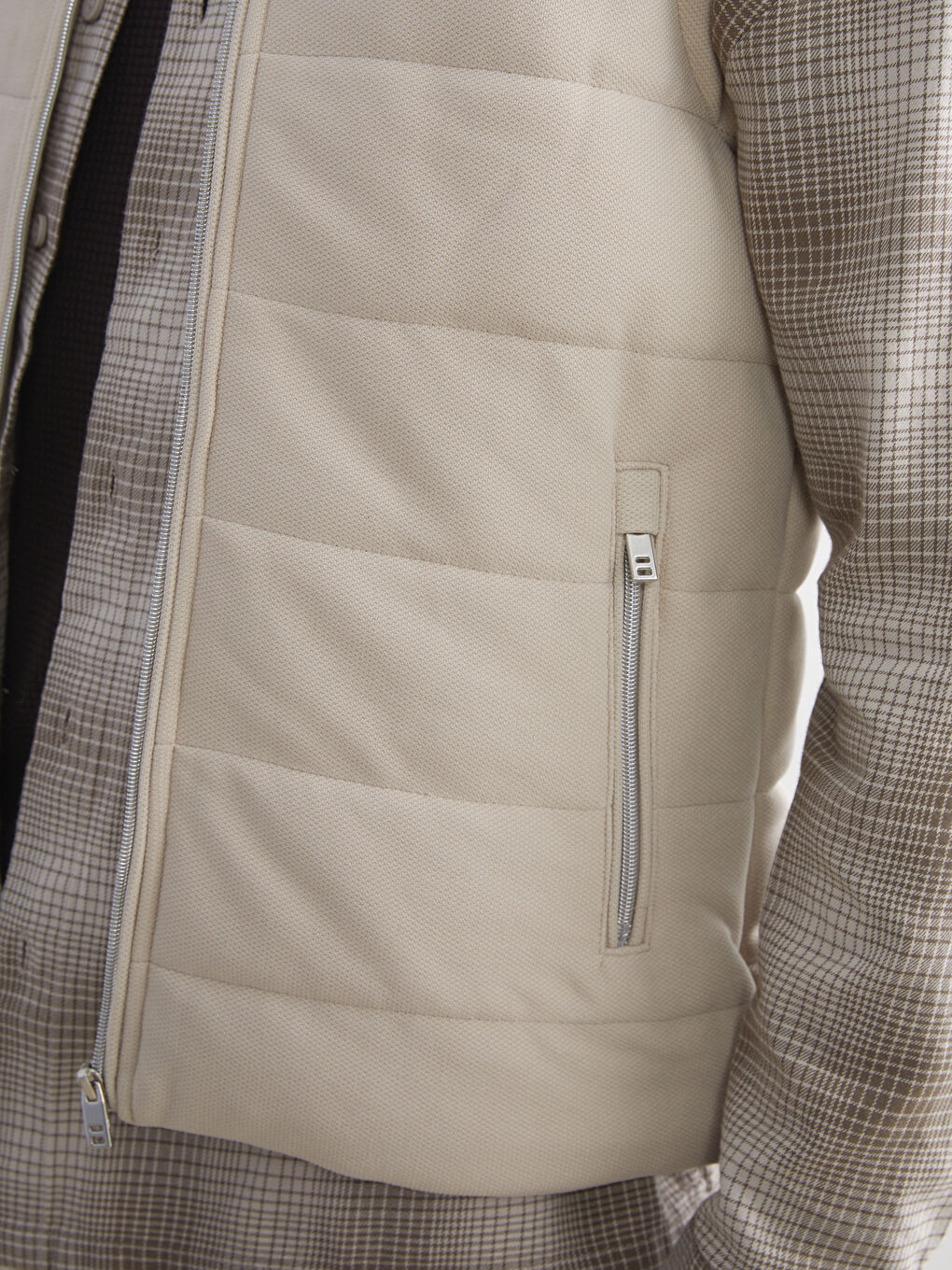 Bej Slim Fit Dik Yaka Erkek Şişme Yelek-2