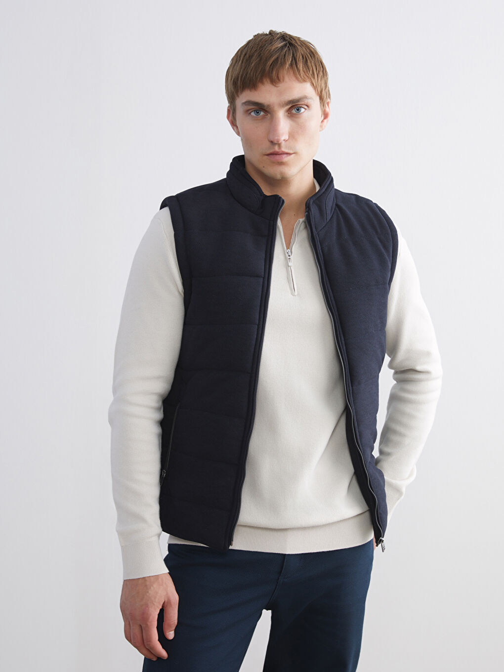 Lacivert Slim Fit Dik Yaka Erkek Şişme Yelek