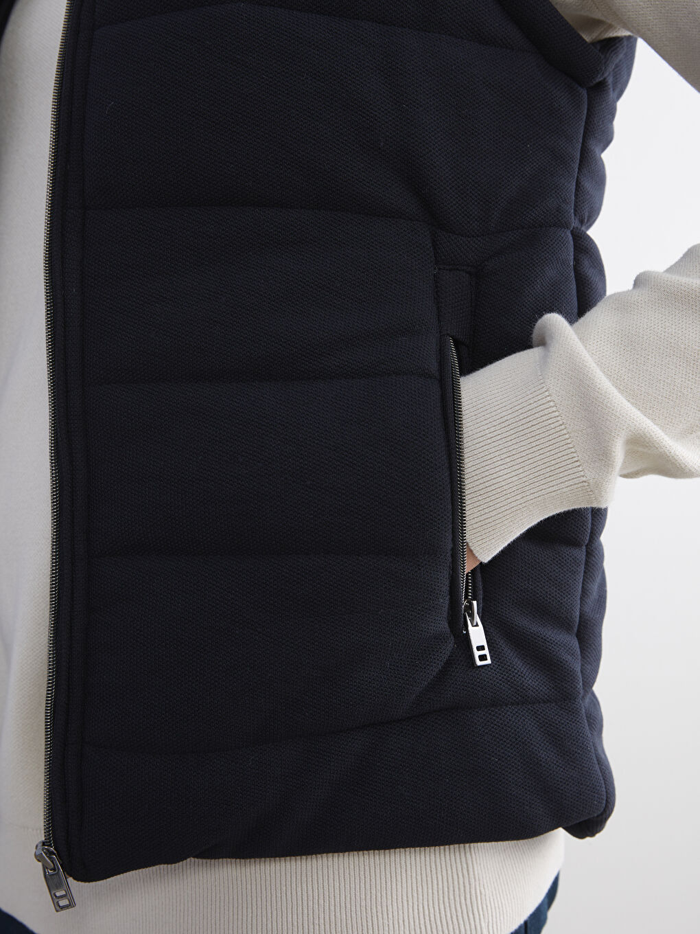 Lacivert Slim Fit Dik Yaka Erkek Şişme Yelek-2