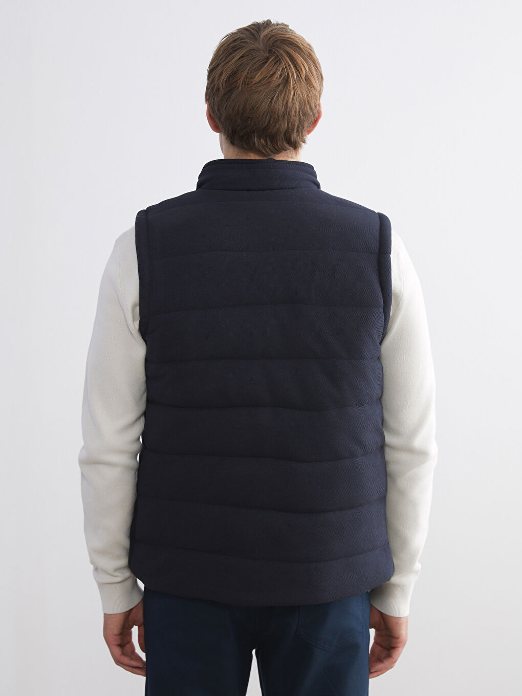 Lacivert Slim Fit Dik Yaka Erkek Şişme Yelek-4