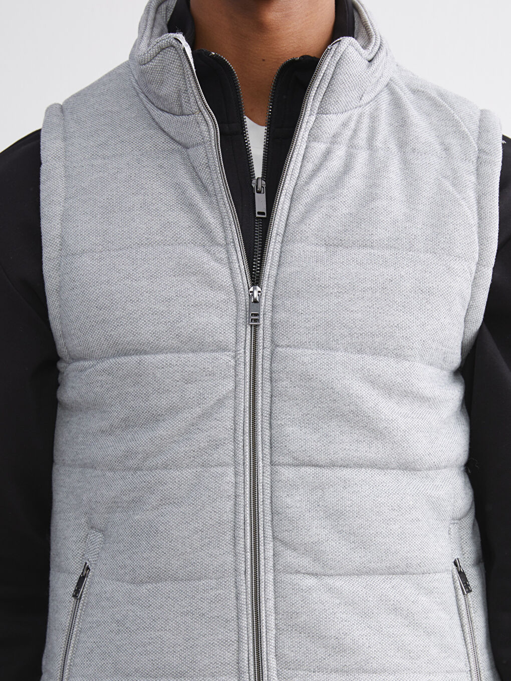 Gri Slim Fit Dik Yaka Erkek Şişme Yelek-2
