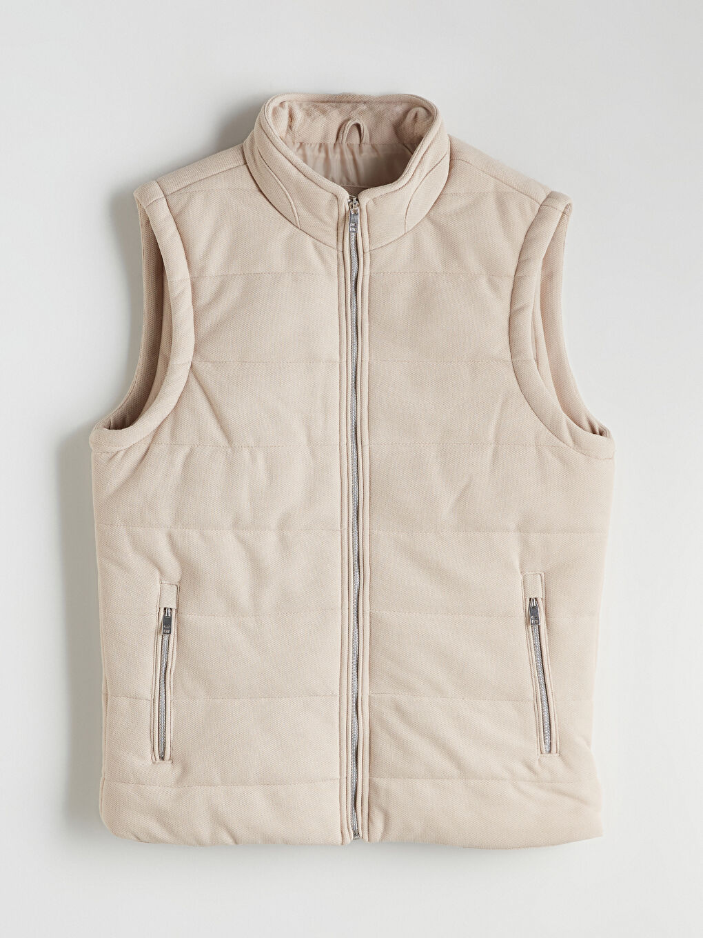 Bej Slim Fit Dik Yaka Erkek Şişme Yelek-5