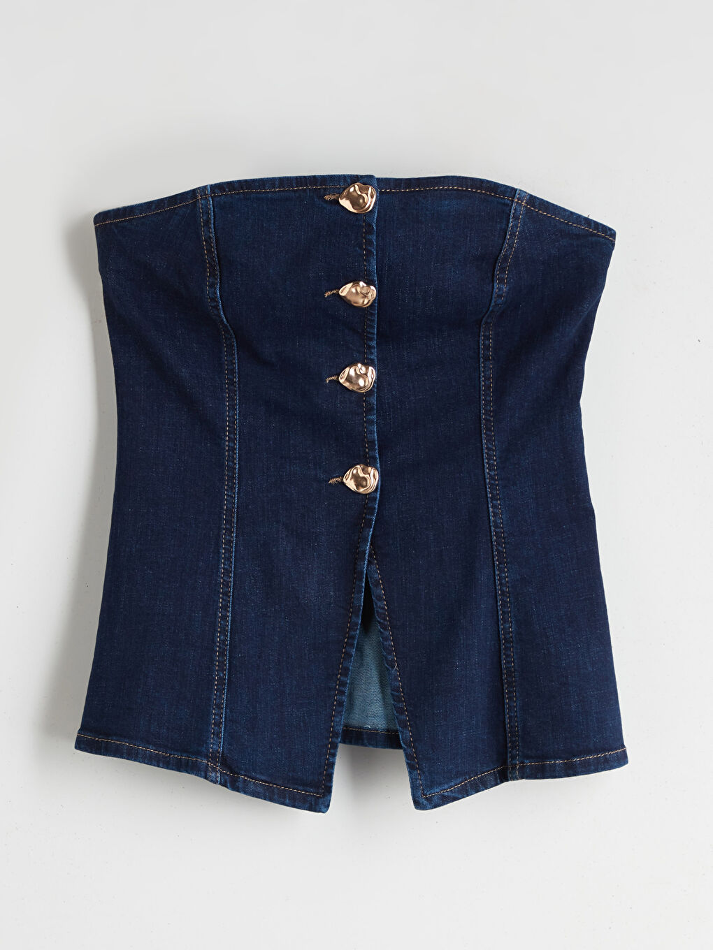 İndigo Straplez Yaka Jean Bluz-4