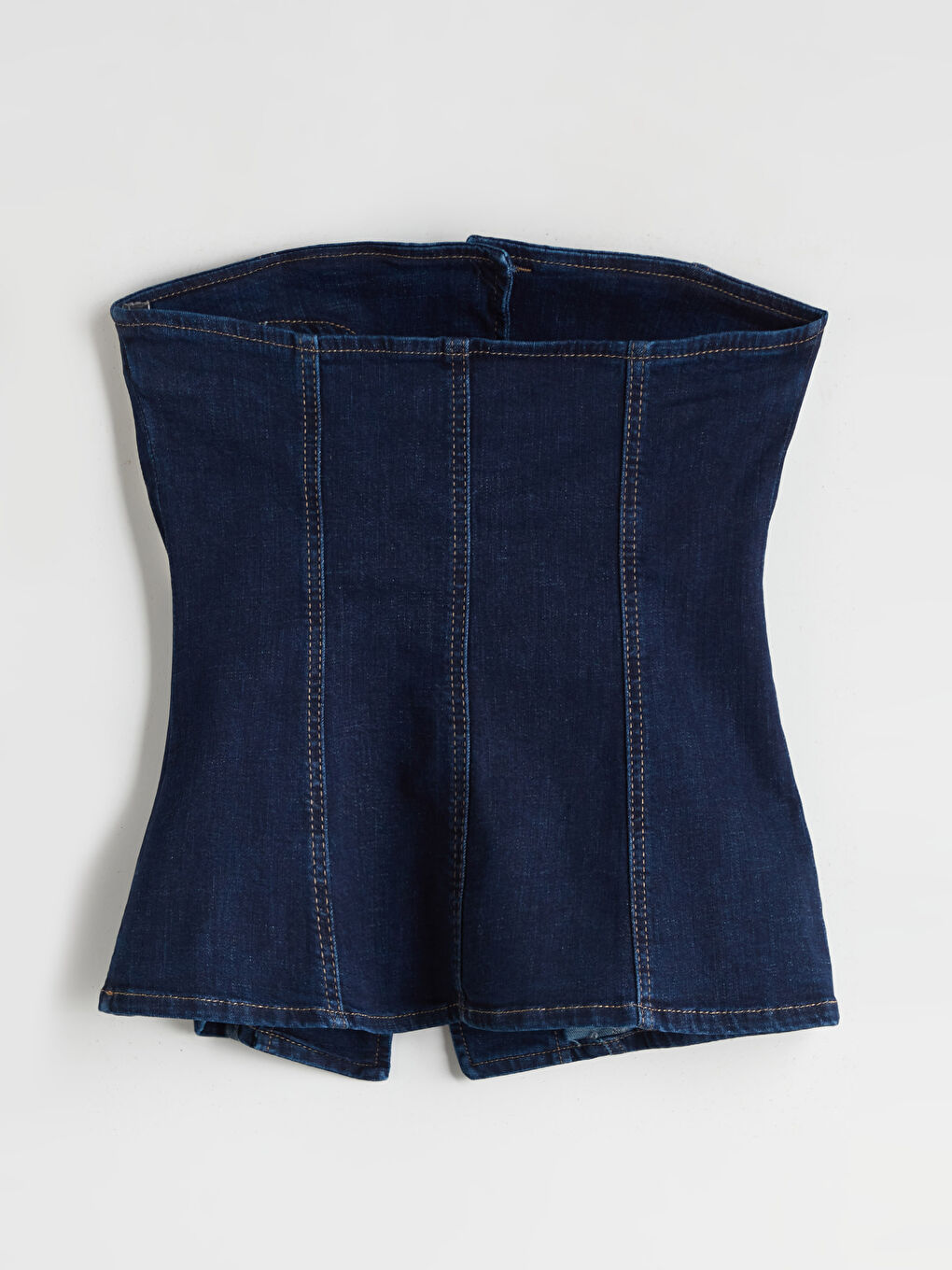 İndigo Straplez Yaka Jean Bluz-5