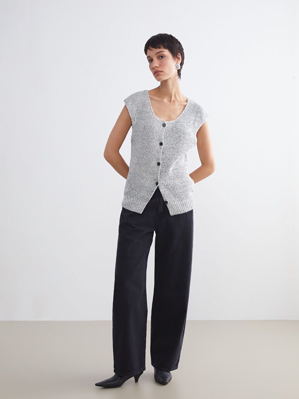 LCW Vision Woman GREY Waistcoat -W5J189Z8-CUZ