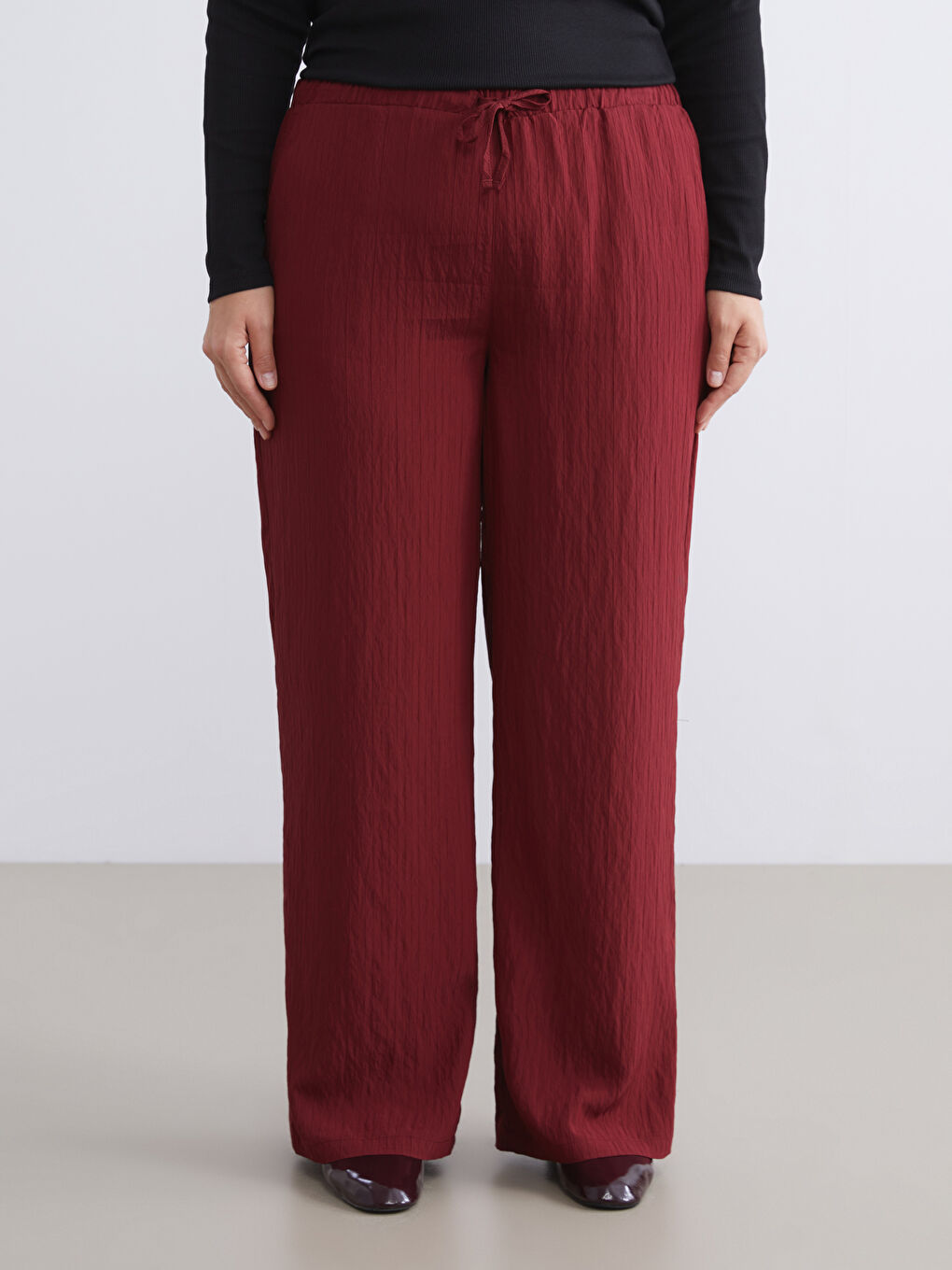 Elasticated Waist Textured Women's Trousers-5