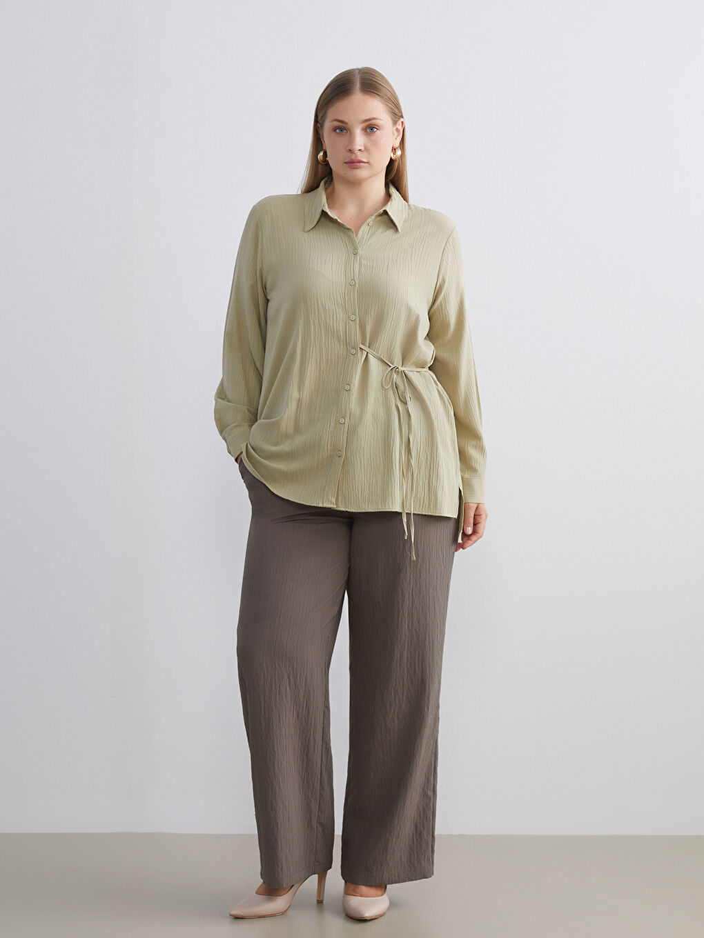 Elasticated Waist Textured Women's Trousers-1