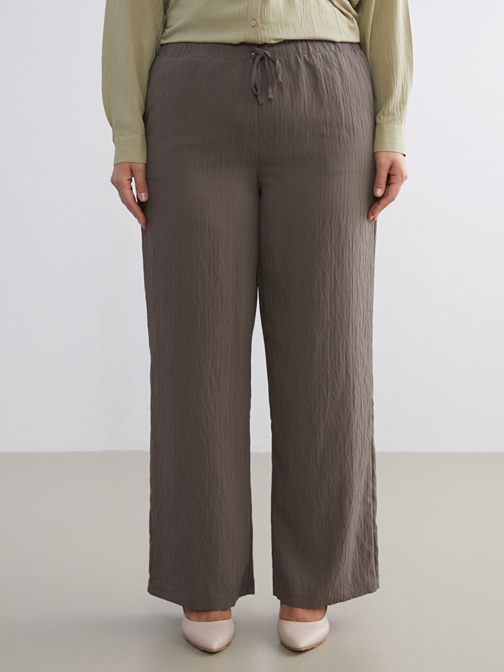 Elasticated Waist Textured Women's Trousers-5