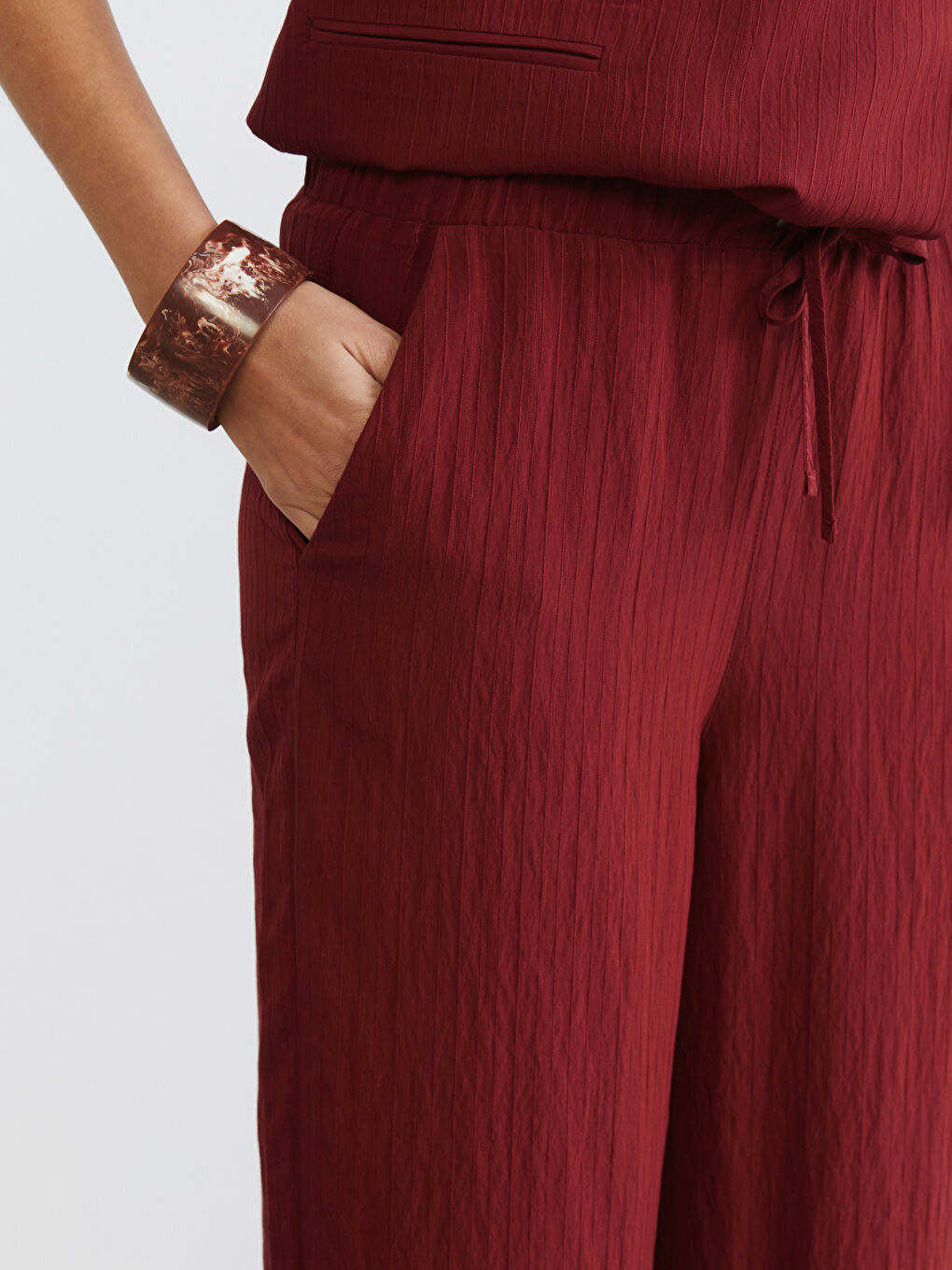 Elasticated Waist Textured Women's Trousers-5