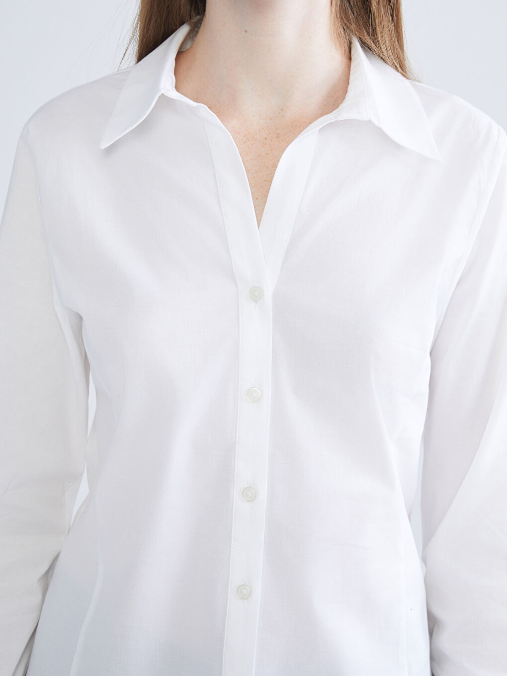 Beyaz Poplin Kadın Gömlek-2