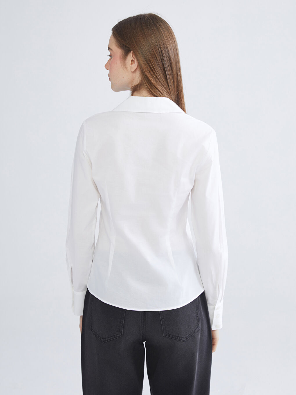 Beyaz Poplin Kadın Gömlek-3